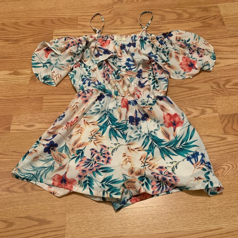 White and multi colored floral Romper